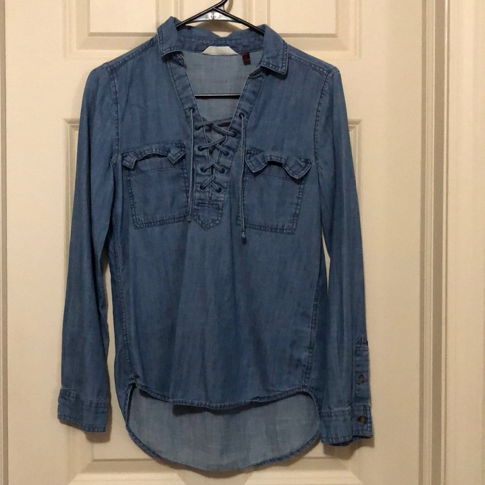Denim blue long sleeve shirt.
